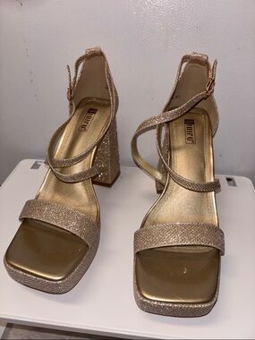 Didifu Gold Glitter Block Heel Sandals